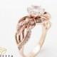 18K Rose Gold Diamond Engagement Ring Calla Lily Unique Engagement Ring Natural Clarity Enhanced 3/4 Carat  Diamond Ring