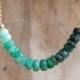 Raw Emerald Necklace, May Birthstone, Emerald Crystal Row Necklace, Silver Gold Emerald Jewellery, Emerald Ombre Green Layering Necklace