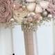 Vintage style shabby chic artificial brooch bridal wedding posie bouquet made to order in pinks