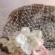 bridal headpiece, bridal birdcage veil with flowers, flower headpiece, bridal veil, wedding hair piece, ivory pink headpiece, Style 812