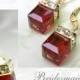 Christmas Red Crystal Jewelry Set, Garnet Swarovski Cube, Gold Filled, Bridesmaid Necklace Earrings, January Birthday Gift, Wedding Favor