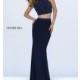 Navy Blue Two Piece Beaded Illusion Top Dress by Sherri Hill - Discount Evening Dresses 