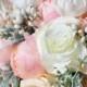 Silk Wedding Bouquet, READY TO SHIP Silk Bride Bouquet, Peach Pink Roses Hydrangeas, Vintage Inspired Rustic Wedding, Bridesmaid Bouquet