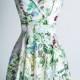 Summer meadow dress, off-the-shoulder dress, made-to-measure dress, green and blue floral, mother of the bride dress, wedding guest dress