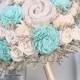 Aqua Blue Wedding Bouquet // Aqua, Blue, Aquamarine, Bridal Bouquet, Bride's Bouquet, Sola, Dried Flower, Burlap, Fabric Flower, Bouquet