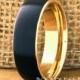 Tungsten Ring Black And Yellow Gold Plated Mens Woman's Ring Mens Wedding Band 7mm His Hers Comfort Fit Anniversary Promise Wedding Ring
