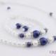 Navy Blue Jewelry Set, Bridesmaid Necklace, Bridesmaid Gift, Wedding Bracelet and Earring, Wedding Jewelry, Navy Blue Pearl Jewelry Sets
