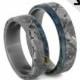 On SALE - Titanium Wedding Band Set, Seymchan Meteorite Rings With Blue Box Elder Burl, Wooden Ring Set