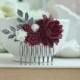 Burgundy and White Flower Comb, Burgundy Flower Silver Plated Comb, Floral Hair Piece, Floral Hair Comb, Bridesmaid Gift Rustic Fall Wedding