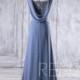 2017 Steel Blue Chiffon Bridesmaid Dress, Lace V Neck Wedding Dress with Bead, Draped Back Prom Dress, A Line Evening Dress Floor (H370)