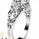 Forever One Moissanite Engagement Ring Unique 14K White Gold Ring Filigree Design Engagement Ring