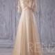 2017 Beige Tulle Bridesmaid Dress, V Neck Lace Wedding Dress, Long Sleeves, A Line Prom Dress, Luxury Ball Gown Floor Length (HS381)