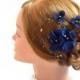 Floral headpiece, Navy and gold fascinator, Bridal hair clip, Wedding fascinator, Wedding hair accessories, Hair pin