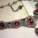 Ruby Red Renaissance Necklace, Victorian Necklace, Bridal Jewelry, Medieval Jewelry, Tudor, Ren Faire, SCA Garb, Wedding, Choose Your Color