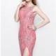 Coral Embellished Slit Gown by Primavera Couture - Color Your Classy Wardrobe