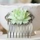 Mint Green Rose Flower Hair Comb, Mint Wedding Hair Accessory, Antiqued Brass Filigree Hair Comb, Bride Bridal Hair Comb, Bridesmaid Gift
