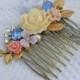 Leaf Hair Comb, Bridal Hair Comb, Floral Headpiece, Pastel Hair Comb, Jeweled Hair Comb, Garden Wedding Hair Comb, Assemblage Comb, OOAK