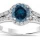 ON SALE Blue Diamond Engagement Ring 1.36 Carat Fancy Blue & White Diamond Engagement Ring 14K White Gold Halo Certified Handmade