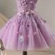 Violet Tulle Girl Dresses Lace Appliques Flowers Tutu Dress,Wedding Flower Girl Dresses ,Baby Kids Birthday Party Gift, Christening wear