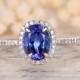 Natural Tanzanite Engagement Ring,14K White Gold,Blue Gemstone Ring,Diamond Wedding Band,Vintage Halo,Propose ring,Promise Ring,Blue Jewelry