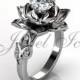 Lotus Flower Engagement Ring - 14k white gold diamond unusual unique lotus flower engagement ring, wedding ring, anniversary ring ER-1076-1