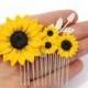 Sunflower Hair Comb, Sunflower Wedding, Large Sunflower Hair Comb, Bridesmaids Gift, Yellow Wedding, Woodland Wedding, Yellow Sunflower