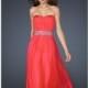 Watermelon Strpless chiffon evening gown by La Femme - Color Your Classy Wardrobe