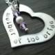 Mother of the Bride OR Mother of the Groom Heart Hand Stamped Name Necklace with Swarovski Crystal
