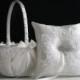 White Flower Girl Basket  White Ring Bearer Pillow  White Wedding Basket  White Wedding Pillow / white lace bearer Basket Pillow Set