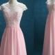 Long Bridesmaid Dress Pink, Cap Sleeves Pink Lace Chiffon Wedding Dress,Chiffon Formal Dress, Pink Chiffon Party Dress Floor Length