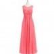 Watermelon Azazie Gigi - Floor Length Chiffon Illusion Scoop Dress - Charming Bridesmaids Store