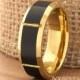 Yellow Gold Tungsten Ring Wedding Band Promise Ring Tungsten 7mm Mans Band Two Tone Yellow Gold And Black Ring Beveled Slanted Comfort Fit