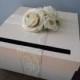 Champagne Wedding Card Box with Ivory Lace satin ribbon and Ivory Ranunculus can customize colors and flowers