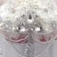 BROOCH BOUQUET with cascading of pearls and crystals, ivory satin roses for wedding