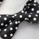 Black and white polka dot Bow Tie -  Clip On, pre-tied with adjustable strap or self tying