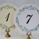 Wedding Table Numbers Cards - Round Wedding Table Numbers -  Round  Water Color Table Numbers - Green Wreath Table Number