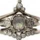 White Moon Temple Engagement Ring Set - Rose Cut Labradorite with White Diamond Stacking Wedding Bands