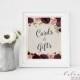 Digital Burgundy Cards and Gifts Sign Wedding Floral Table Sign Marsala Printable Wedding Boho Set Decor Poster Sign 8x10 and 5x7 - WS015