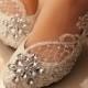 Lace White Ivory Crystal Wedding Shoes Bridal Flats Low High Heel Pump Size 5-12