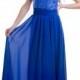 Royal Blue Floor Length Chiffon Dress.Bridesmaids Floral Dress Lace.Formal Empire Waist A line Long Bridesmaid Dress
