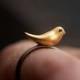 Bird Ring- Gold & Black Plated With Black Zircon Gemstones - Adjustable
