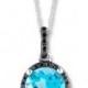 Bloomingdale&#039;s Blue Topaz and Black Diamond Halo Pendant Necklace in 14K White Gold, 18&#034;