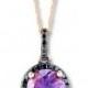 Bloomingdale&#039;s Amethyst with Black Diamond Halo Pendant Necklace in 14K Rose Gold, 18&#034;