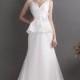 Elegant Sheath-Column V-Neck Sweep-Brush Train Organza Ivory Sleeveless Open Back Wedding Dress With Peplum CWZT1302A - Top Designer Wedding Online-Shop