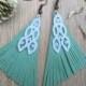 Turquoise & white chandelier leather and lace Earrings "Pyramid" - boho earrings - chandelier earrings - unique jewelry