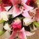 WEDDING BOUQUET REAL TOUCH LILLIES PINK ROSES PEARLS 
