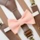 Bow Tie & Suspenders SET / Peach Bow Tie Brown Faux Leather Suspenders Brass Clasps / Kids Mens Baby Wedding Set 6 Months - Adult