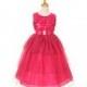 Fuchsia Embroidered Mesh Flower & Sequins Bodice Dress w/ Layered Sparkle Mesh Skirt Style: D5717 - Charming Wedding Party Dresses