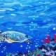 Original Palette Knife Painting, Sea Turtle Underwater by Ryan Kimba, Marine Life, Fine Art on Canvas, Impressionistic, Textured Painting