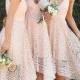 Asymmetrical V-neck Sleeveless Pink Lace Bridesmaid Prom Dress